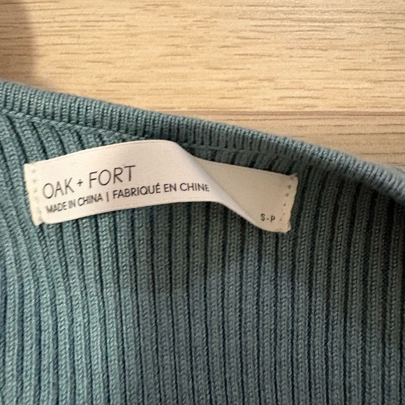 Oak and Fort Ribbed Tie-Front Long Sleeve Top - Teal (S) - Picture 3 of 7